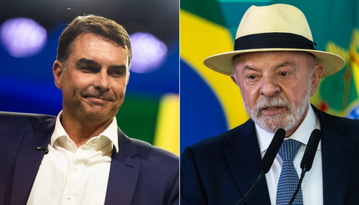 O senador Flávio Bolsonaro e o presidente Lula — Foto: Maria Isabel Oliveira e Brenno Carvalho...