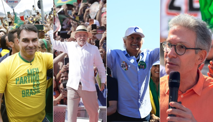 Da esquerda para a direita: os candidatos a presidencia Flávio Bolsonaro (PL), Luis Inácio Lula...