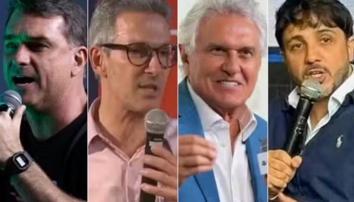 Flávio Bolsonaro, Romeu Zema, Ronaldo Caiado e Renan Santos — Foto: Edilson Dantas / Agência ...